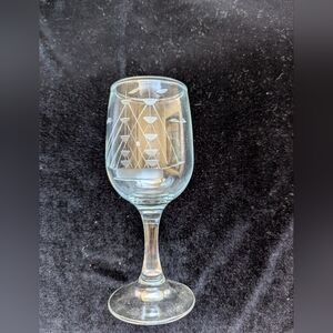 Clipper Collection By JAVIT Clear Wine Glass with Etched Nautical Design 6"